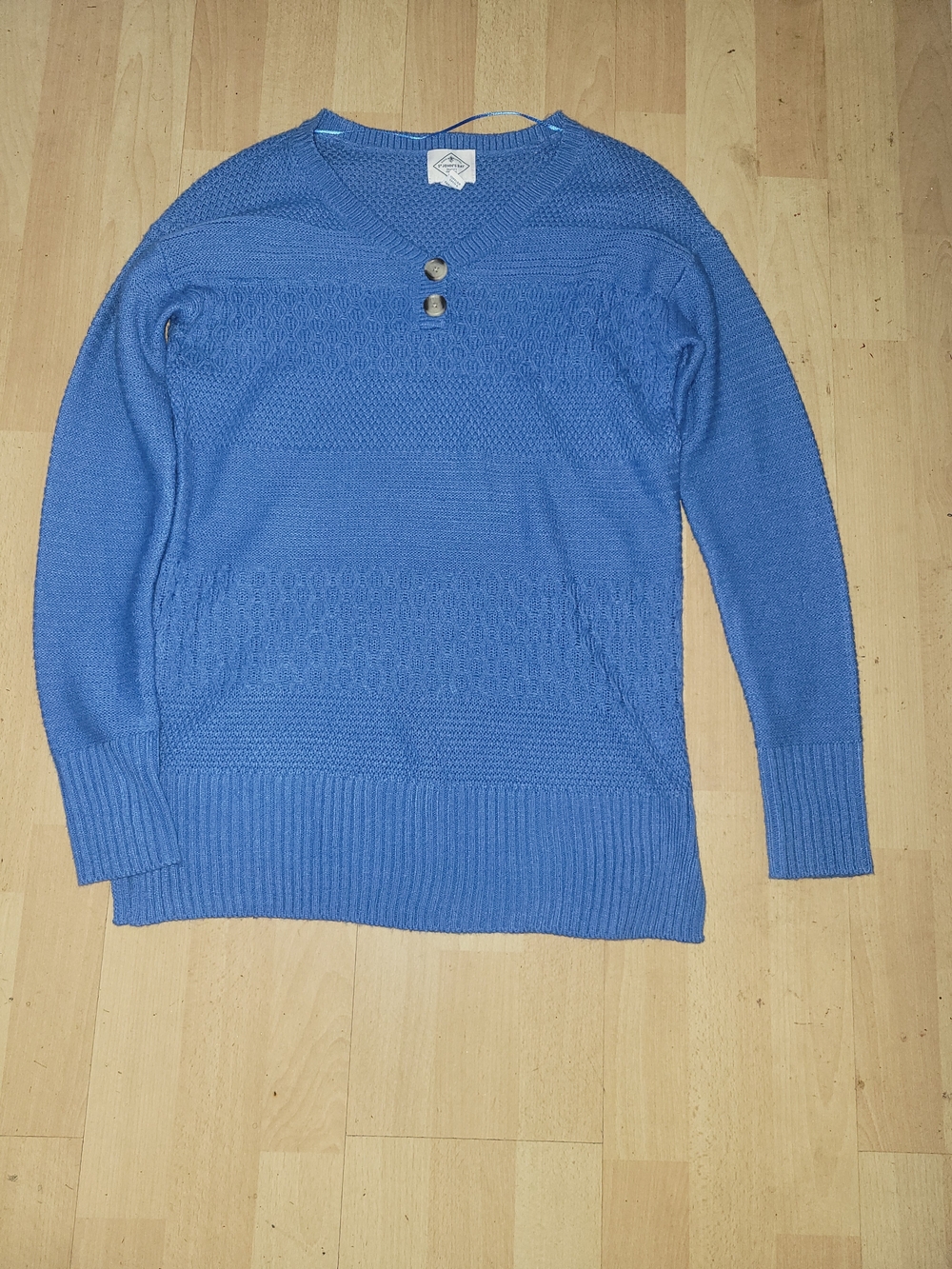 St. John's Bay Blue V-Neck Knit Sweater with Button Placket
